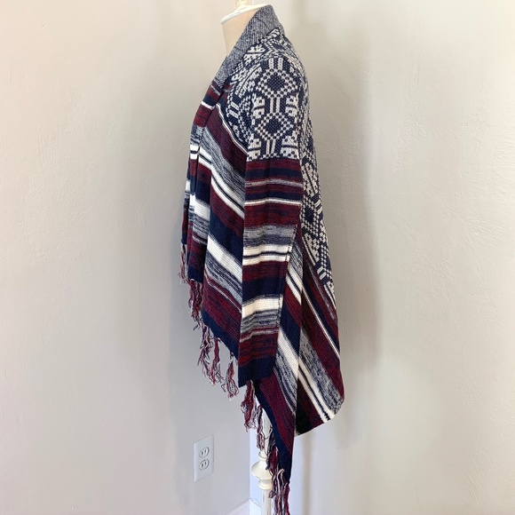 Navy and Burgundy Boho Fringe Sweater - Picture 2 of 5